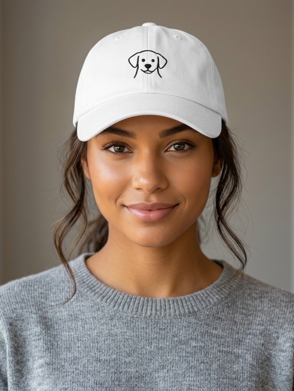 White Dog Embroidered Hat Minimalist Puppy Baseball Cap Adjustable Unisex Cute!!